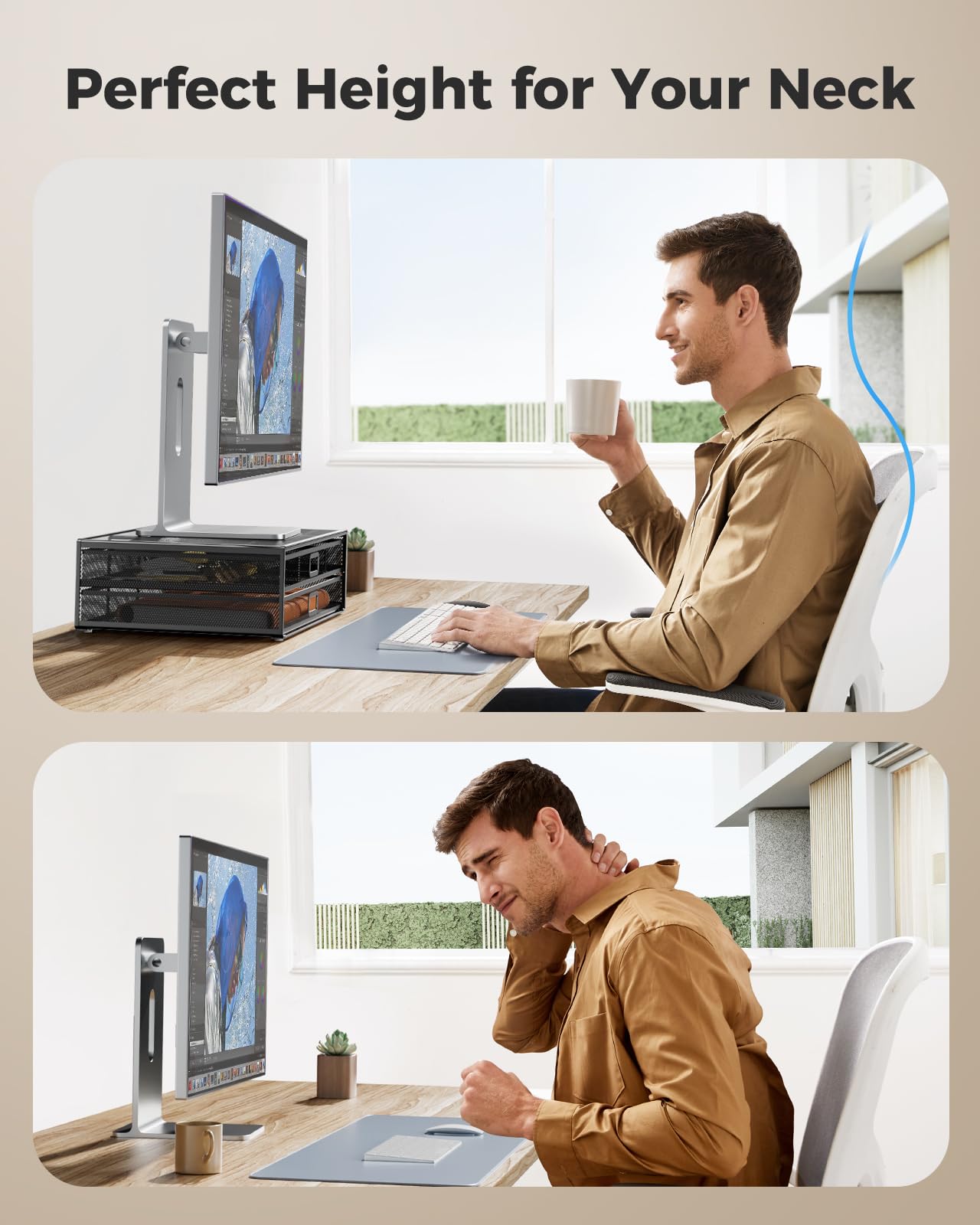 HUANUO 2 Tier Monitor Stand, Metal Monitor Riser with Drawer, Desk Organizer, Monitor Stand with Storage, Desktop Computer Stand for PC, Laptop, Printer