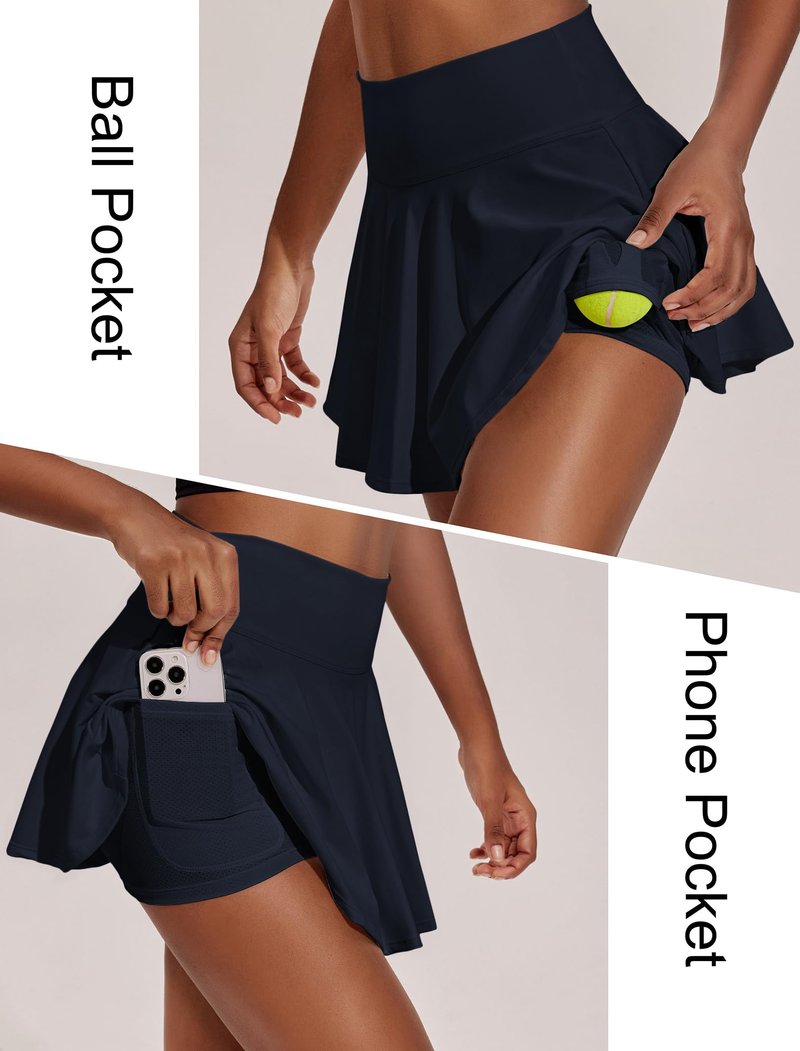 PINSPARK Tennis Skirts for Women High Waisted Golf Skirt with Pockets Pleated Athletic Skorts Mini Pickleball Outfits, Dark Navy XS