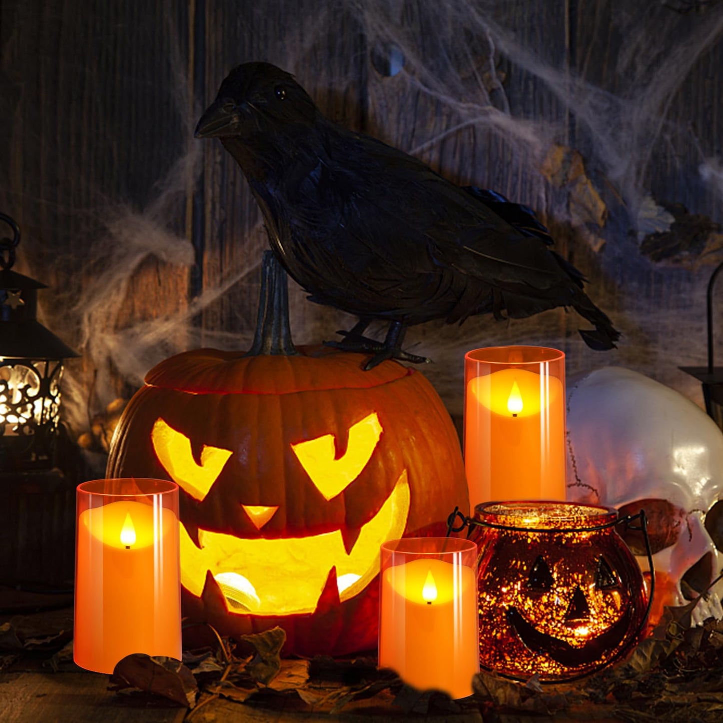 NURADA Flameless Candles with Remote Timers - 3D Wick Battery Operated LED Electric Fake Candles Realistic for for Halloween Thanksgiving Dinner Tables Wedding Party Home Fall Decor - 3 Pack Orange
