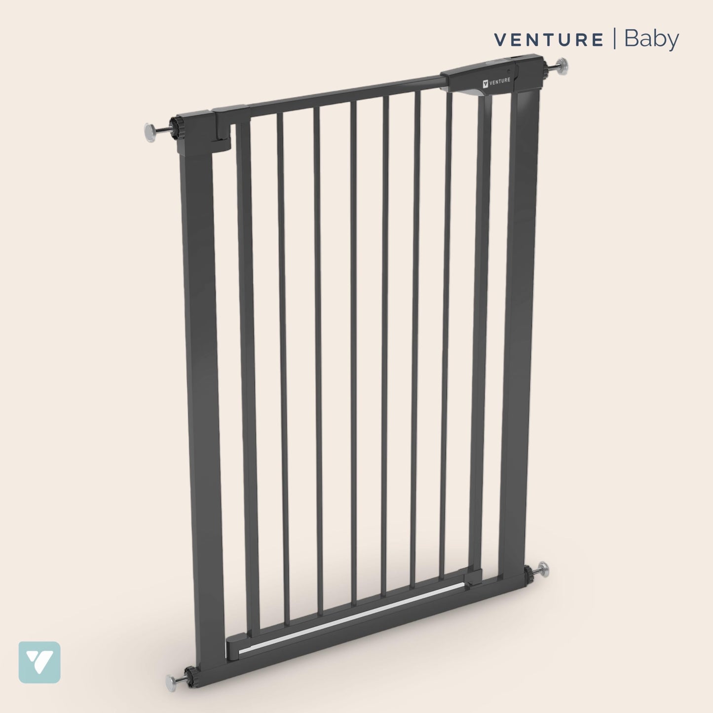 Venture Q-Fix 110cm, 73-80cm wide pressure fit baby gate extra tall safety gate for stairs. Easy Assembly Toddler and pet safety gate. 90° two way open, auto close. (BLACK, QFIX GATE 73-80)