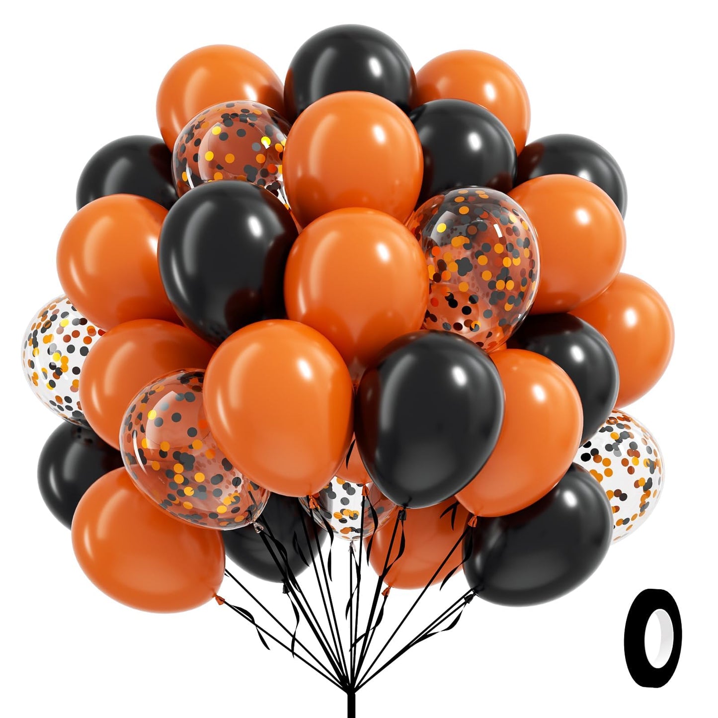 60pcs Orange and Black Halloween Balloons, 12inch Black Orange Latex Confetti Balloons for Ghost Halloween Birthday Party Decorations