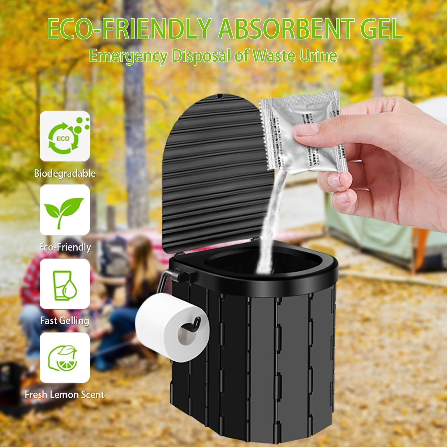 Portable Camping Toilet Kit with Pop-Up Privacy Tent, Washable Outdoor Shower and Changing Room, Includes Toilet Bags and Poo Gel