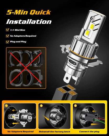 FAHREN Upgraded H4/9003/HB2 Bulb, [Modern & Brightest] 36000LM 900% Ultra-Bright Bulbs 360° Adjustable Quick Install, 1:1 Mini Size No Adapter Required H4 Fog Light bulb, Pack of 2