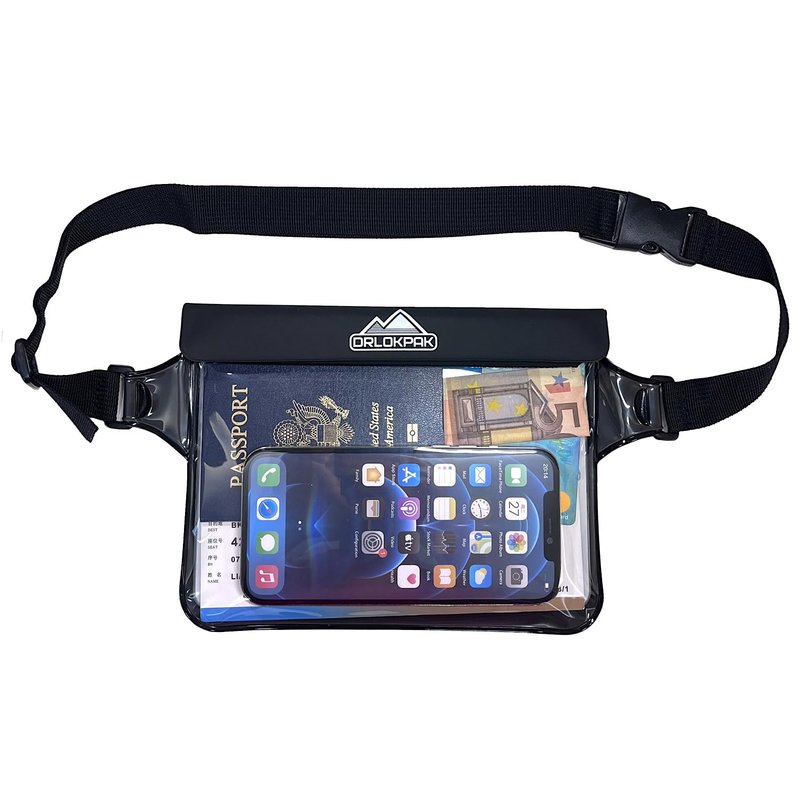 DRLOKPAK Waterproof Waist Bag Pouch Fanny Pack Bum Bag with Secret Holder Keeps Your Phone Kindle Wallet Watch & Valuables Dry - Perfect for Surf Canoe Swim Snorkel Dive Beach Pool(Black)