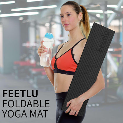 Foldable Yoga Mat – 2/5 Inch Thick, Lightweight, Easy to Store, Non-Slip Travel Yoga Mat for Fitness, Yoga, Pilates, Home Workouts, and Floor Exercises