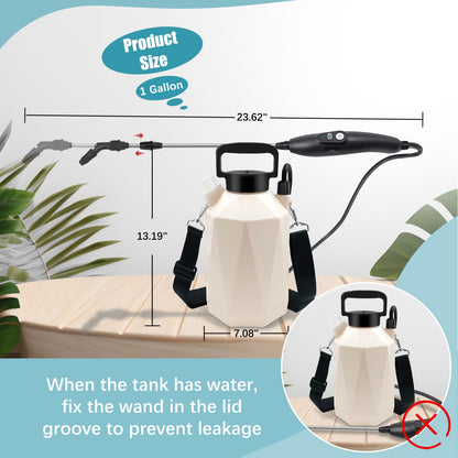 Battery Powered Garden Sprayer, 1 Gallon Electric Sprayer in Lawn with USB Rechargeable Handle, Retractable Wand, 3 Mist Nozzles, Yard Water Pump Sprayers with Adjustable Shoulder Strap for Gardening
