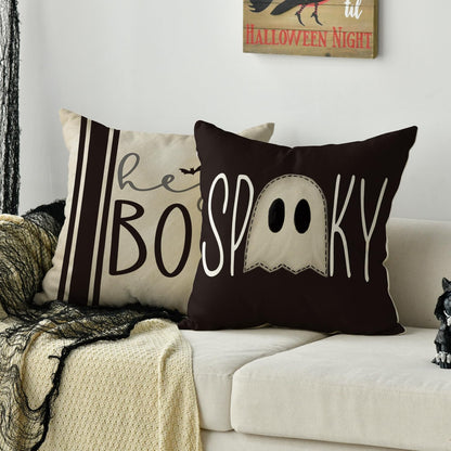 AVOIN colorlife Halloween Hey Boo Cute Ghost Spooky Throw Pillow Covers, 18 x 18 Inch Horror Scary Cushion Case for Sofa Couch Set of 4, Black