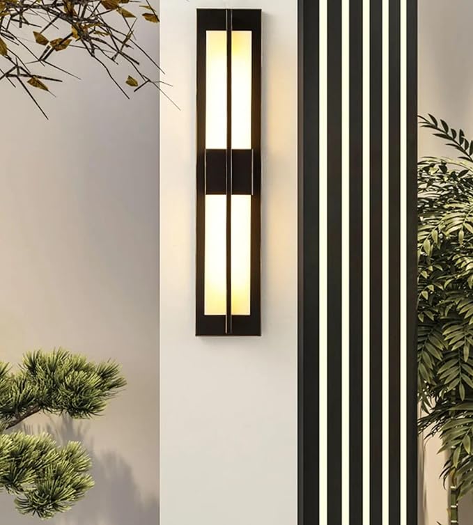 LED Outdoor Wall Lights Fixture Lamps. Modern Elegant Acrylic lampshade with Marble Texture, Aluminum Body. Exterior Black Sconce Wall Lantern IP65 Waterproof Anti Rust. (Modern LED Black 24''H, 12W)