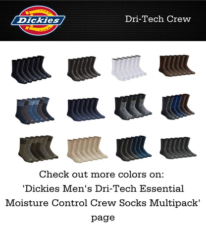 Dickies Men's Dri-tech Original Moisture Control Crew Socks Multipack, Black (6 Pairs), Shoe Size: 6-12, Pack of 6