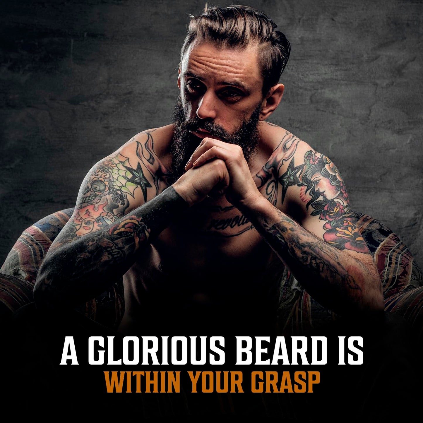 Beard Growth Kit - Oil, Balm, Serum, Derma Roller & Wooden Comb for Beard & Mustache Growth