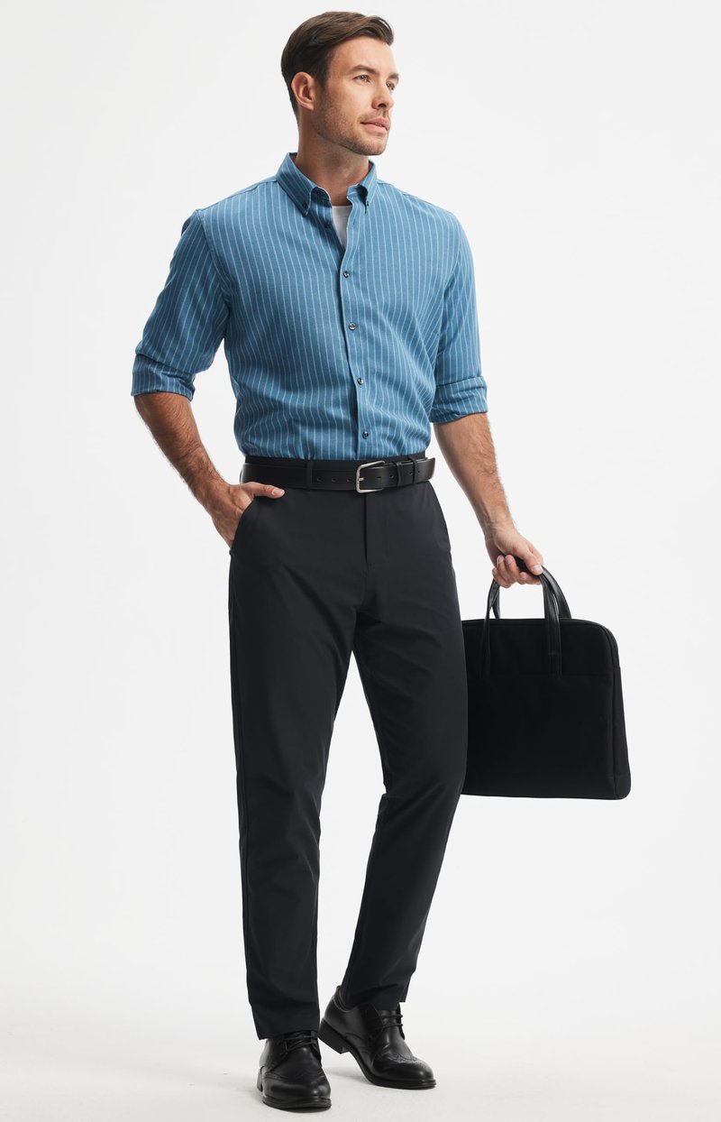 Libin Mens Golf Pants Stretch Work Dress Pants 30" Quick Dry Lightweight Business Casual Pant for Men Comfy Water Resistant, Black, 40W x 30L
