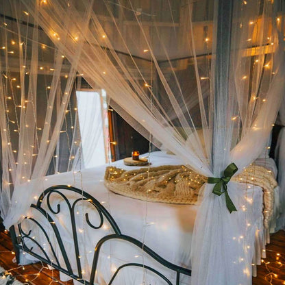 echosari 300 LED Curtain Lights Battery Operated, 9.8ft×9.8ft Hanging Lights with Remote Timer Fairy Curtain Lights for Bedroom Patio Wedding Backdrop Party Decór (Warm White)