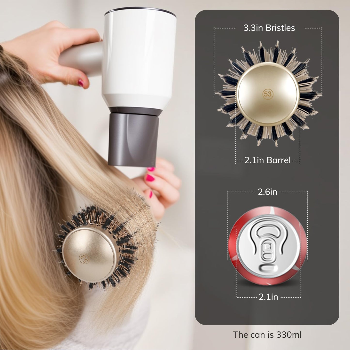 Round Brush for Blow Drying, Nano Thermal Ceramic & Ionic Tech Hair Brush with Boar Bristles, Professional Round Barrel Brush for Styling, Curling & Straightening by Sndyi (2.9 Inch, Barrel 1.7 Inch)