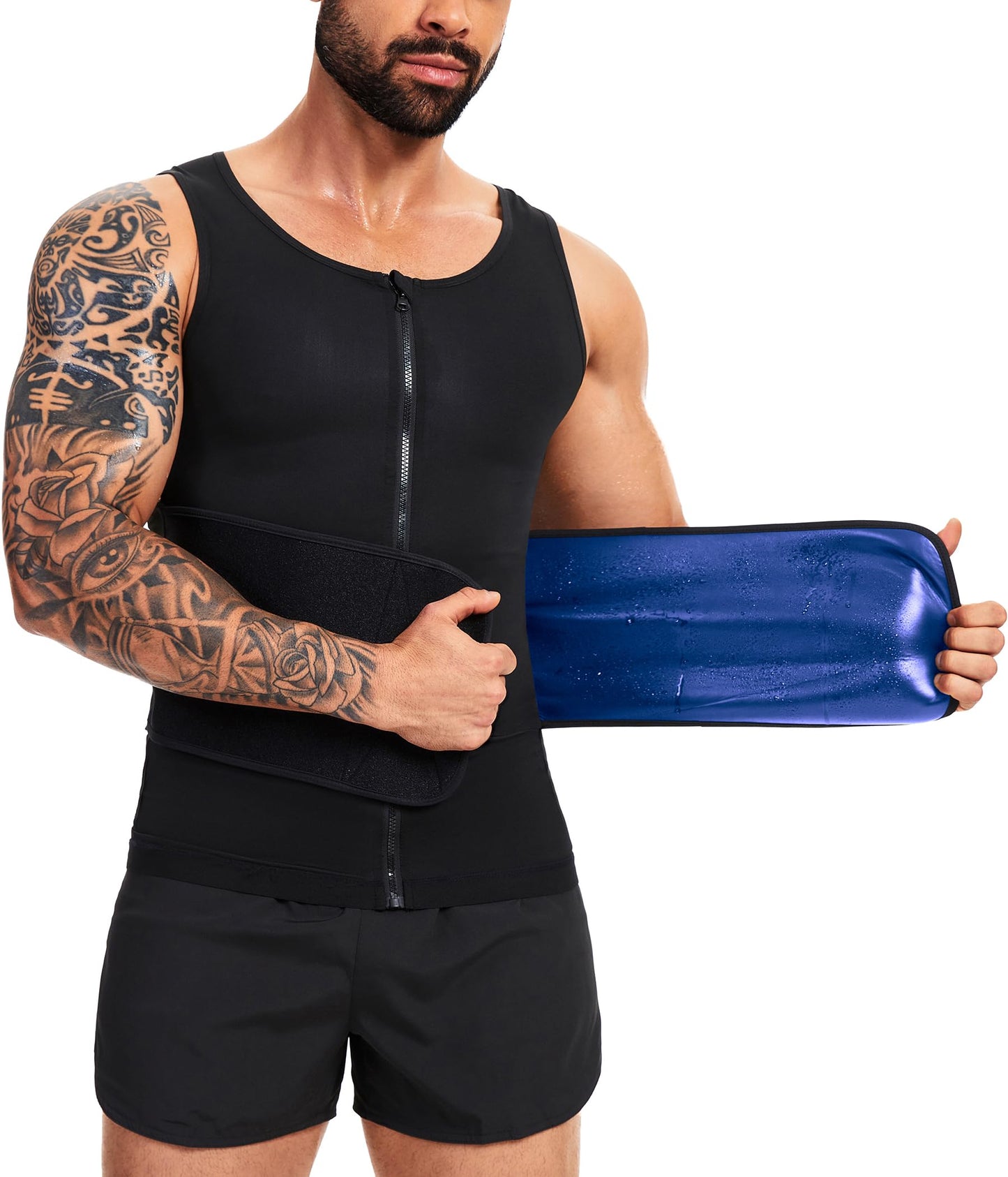FUXERT Sauna Vest for Men Waist Trainer Sauna Shirt for Men Zipper Sweat Belt Tank Top for Belly Fat(SOBK L/XL)
