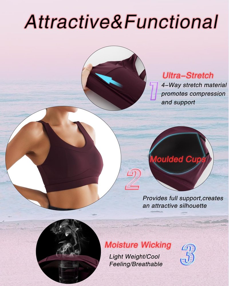 RUNNING GIRL High Impact Sports Bras for Women,Racerback Running Bra Workout Crop Tank Tops Longline Sports Bra Push up(WX2667 Deep Taupe M)