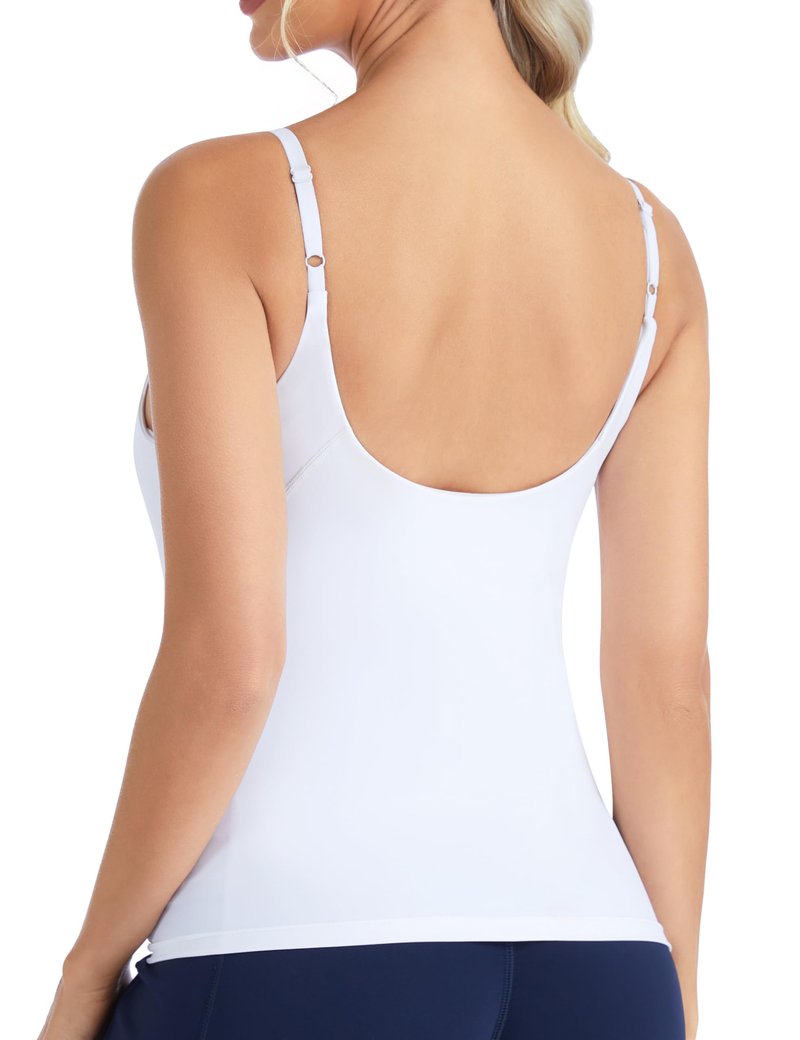 THE GYM PEOPLE Women's Longline V Neck Sports Bra with Removable Pads Adjustable Spaghetti Strap Yoga Workout Cami Tank Tops White