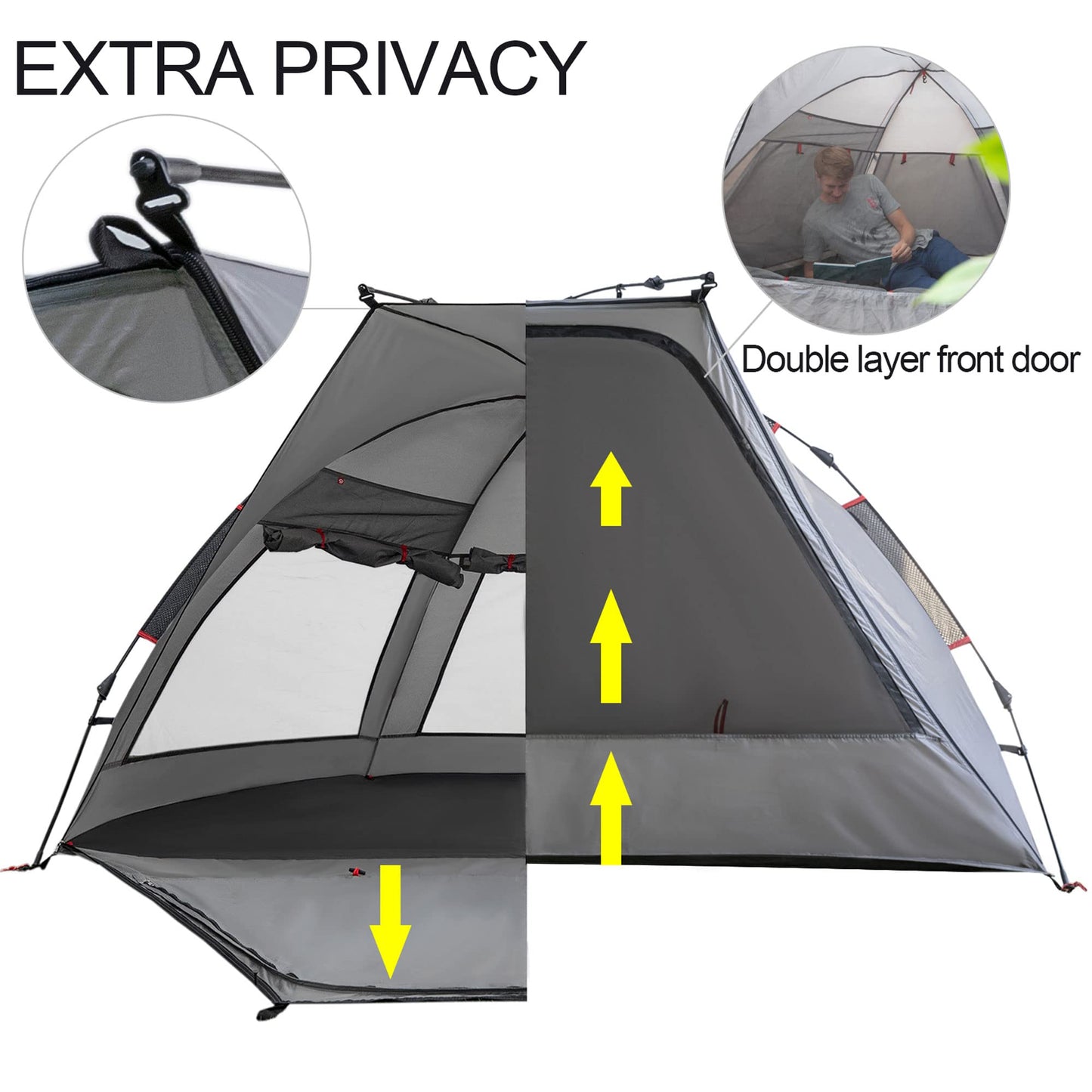 apollo walker Beach Tent Sun Shelter 3-4 Person Easy Setup Portable Sunshade Canopy Large,Extended Floor,Stakes,Sand Pockets,UPF 50+ Waterproof Windproof Outdoor Camping Fishing Picnic