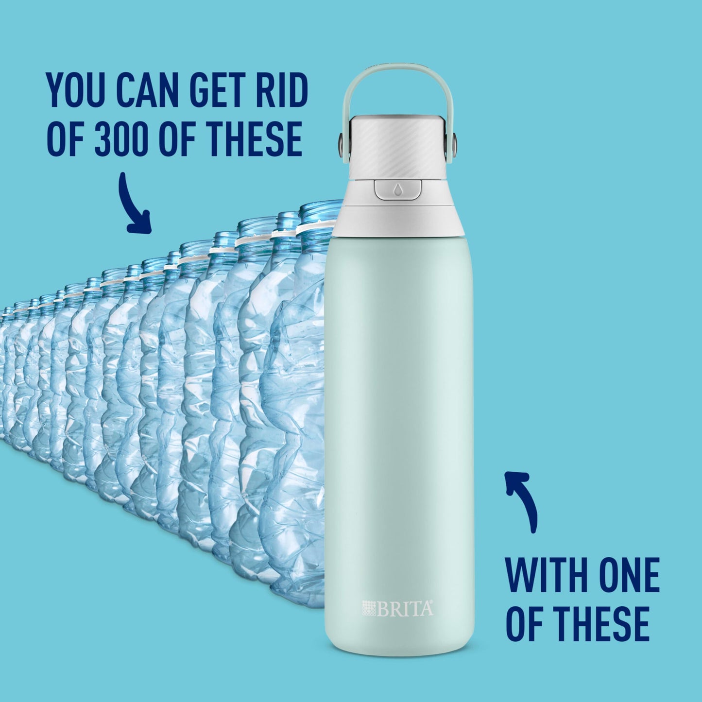Brita Stainless Steel Premium Filtering Water Bottle, BPA-Free, Reusable, Insulated, Replaces 300 Plastic Water Bottles, Filter Lasts 2 Months or 40 Gallons, Includes 1 Filter, Glacier - 20 oz