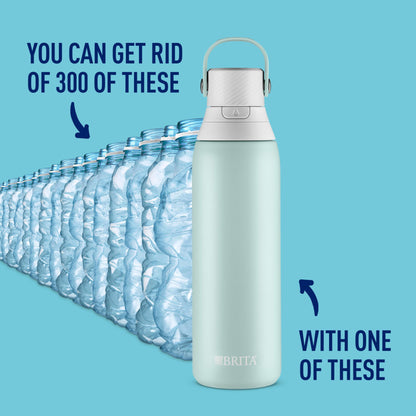 Brita Stainless Steel Premium Filtering Water Bottle, BPA-Free, Reusable, Insulated, Replaces 300 Plastic Water Bottles, Filter Lasts 2 Months or 40 Gallons, Includes 1 Filter, Glacier - 20 oz