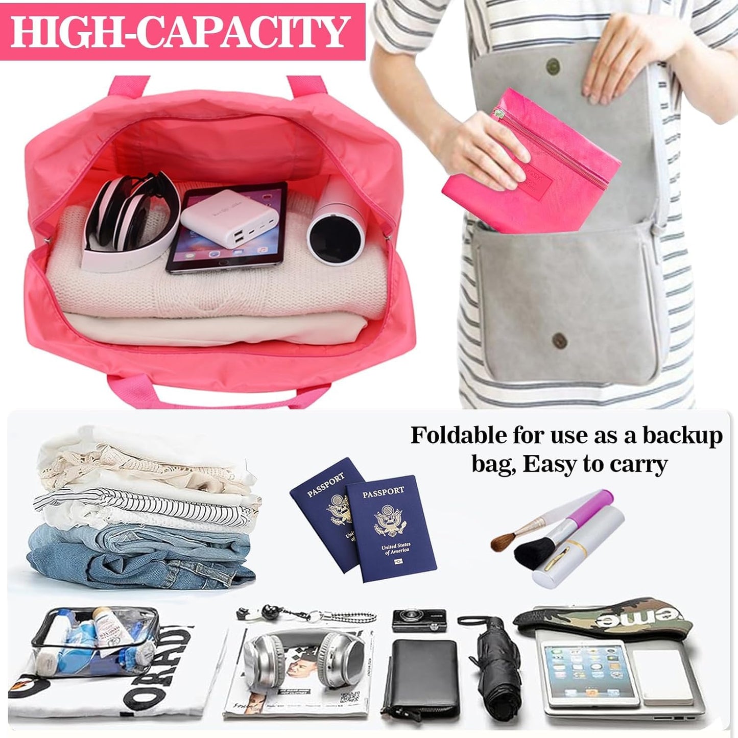 INVODA Foldable Travel Duffel Bag 26L Lightweight,Water Repellent & Tear Resistant Travel Luggage Bag by, 4PCS, Foldable