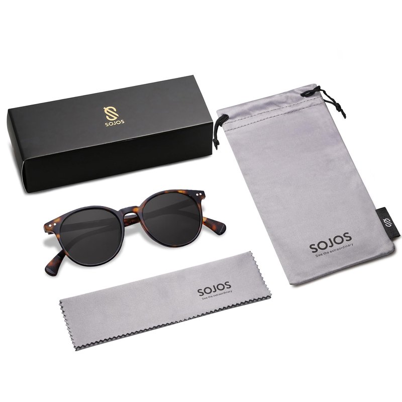 SOJOS Small Round Classic Polarized Sunglasses for Women Men Vintage Style UV400 Lens MAY SJ2113, Tortoise/Grey