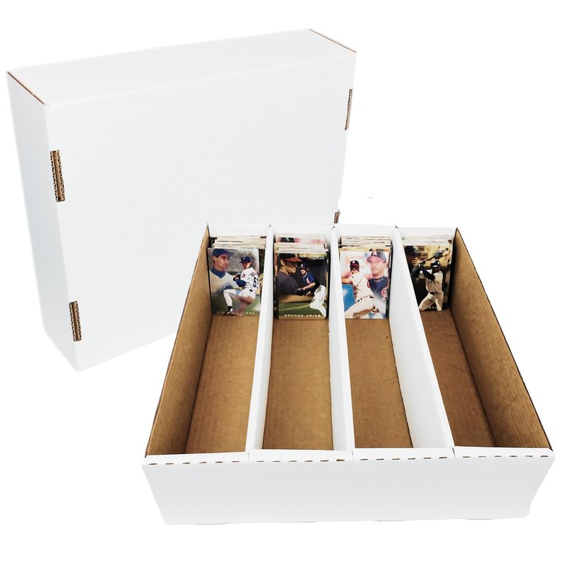 Max Protection 4 Row Trading Card Storage Box - 3200 ct Storage Box for Sports, Gaming, Baseball Cards - Durable White Corrugated Bulk Card Organizer Boxes 200 lb. - Made in USA (1 Box)