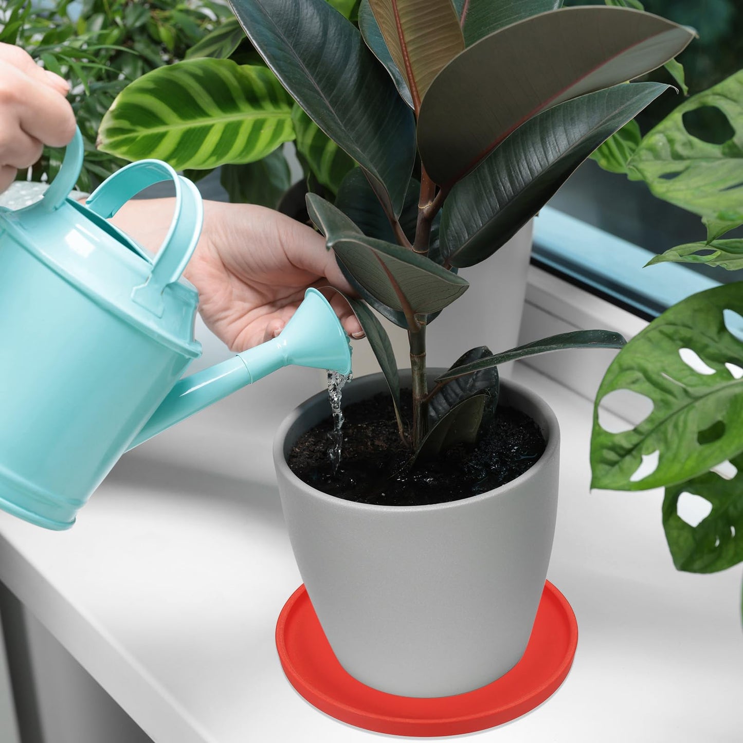 PATIKIL 7.7 Inch Round Ceramic Plant Saucer, Plant Saucer Tray Flower Planter Drip Tray for Indoors Outdoors Patio Balcony, Mint Green