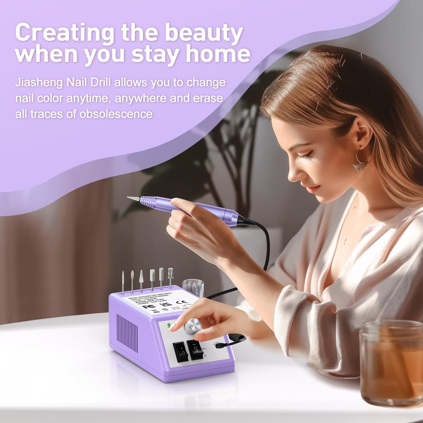 20000RPM Electric Nail Drill Professional Nail File Drill Acrylic Nails Kit for Manicure Gel Nail Polish Remover with 1 Pack of Sanding Bands(Pink)