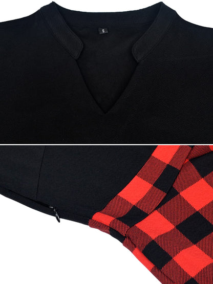Mokayee Christmas Dresses for Women Buffalo Plaid Holiday Short Puff Sleeve Casual Semi-Formal Fit and Flare Modest Business Work Dresses L