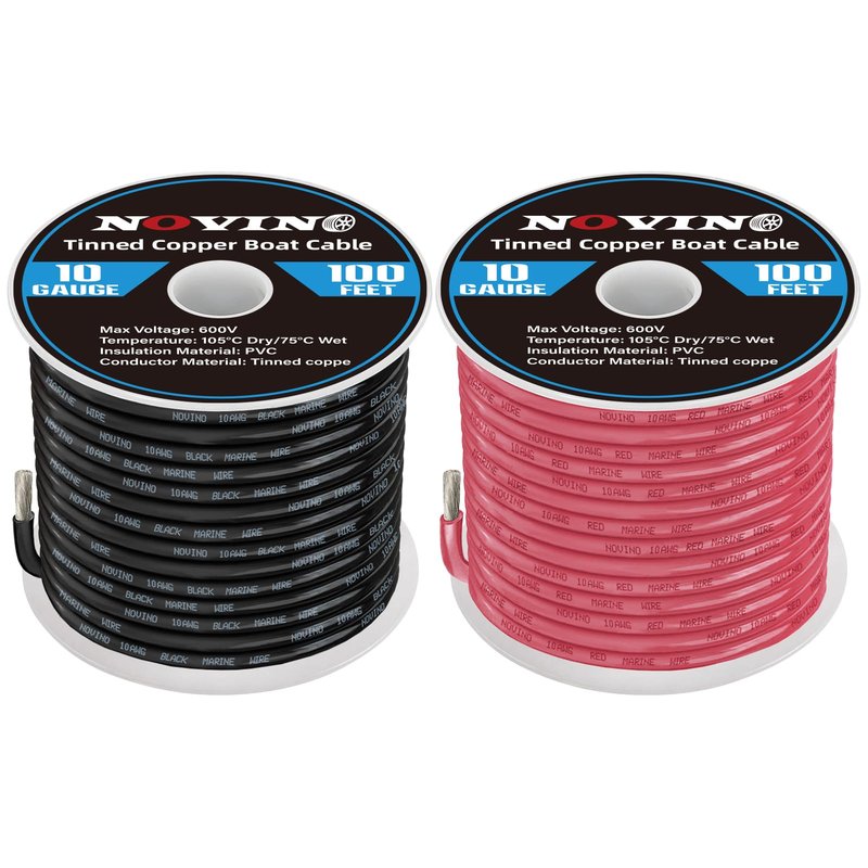 Marine Wire 10 Gauge Marine Grade Wire Include 10 AWG 100FT Red & 100FT Black,10 AWG Tinned Copper Boat Cable for Boat Speaker Automotive Battery Lighting Outdoor RV Camper Trailer