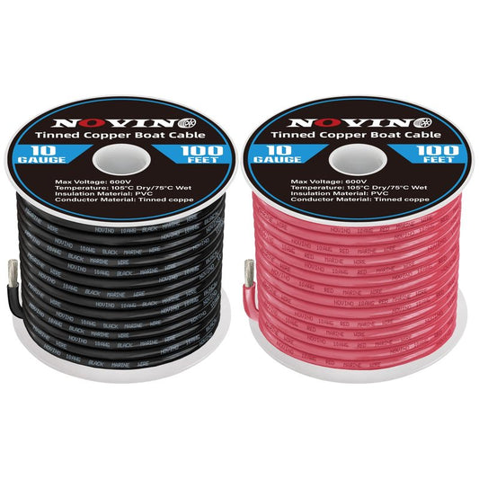 Marine Wire 10 Gauge Marine Grade Wire Include 10 AWG 100FT Red & 100FT Black,10 AWG Tinned Copper Boat Cable for Boat Speaker Automotive Battery Lighting Outdoor RV Camper Trailer