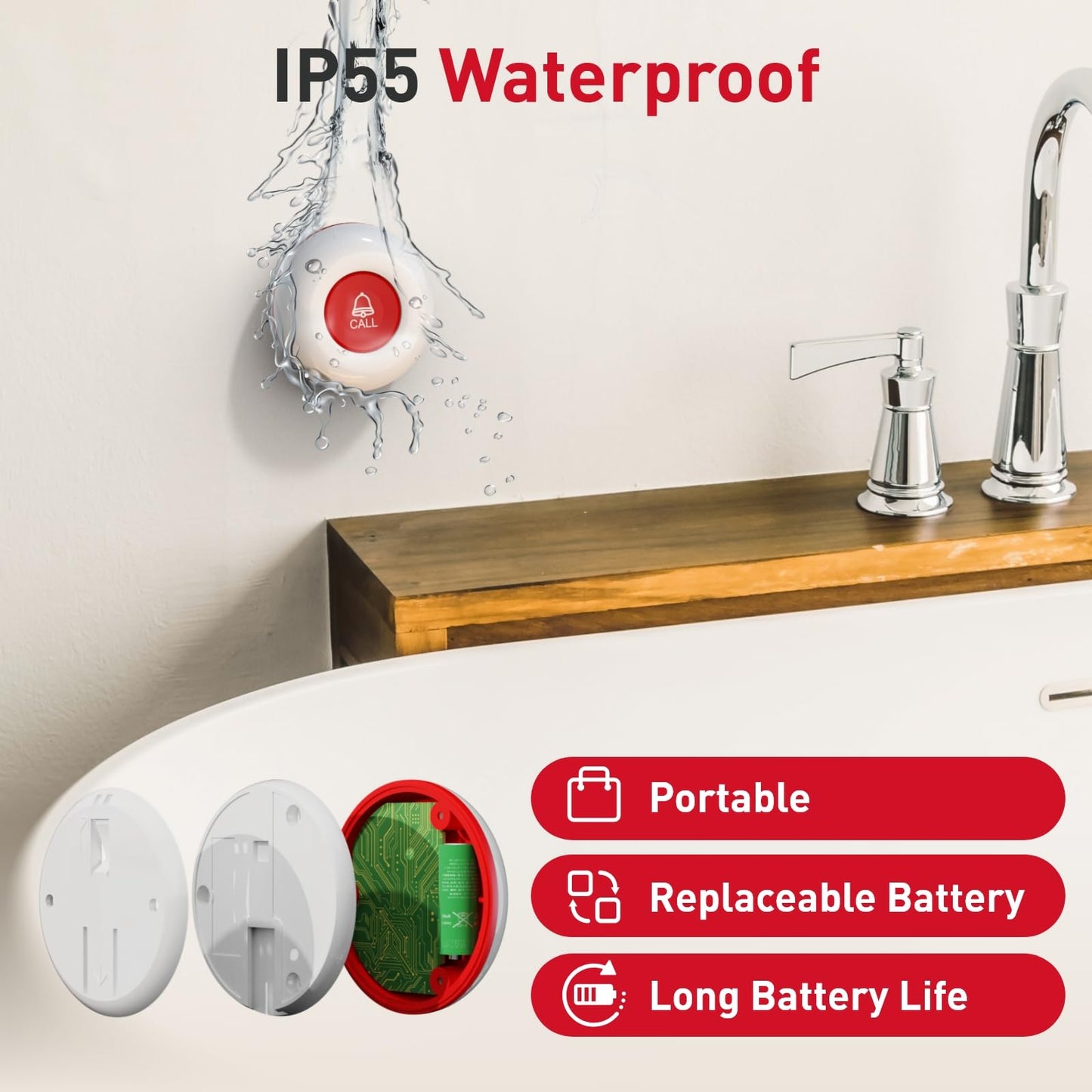 CallToU Caregiver Pager Wireless Call Button Nurse Alert System 500+ Feet for Home/Elderly/Patient/Disabled 1 Plugin Receiver 1 Waterproof Transmitter