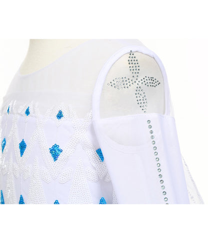 Aoiviss Girls Princess Costumes Snow Queen Princess Dresses Fancy Dress Up Clothes for Halloween Snow Party Cosplay, White