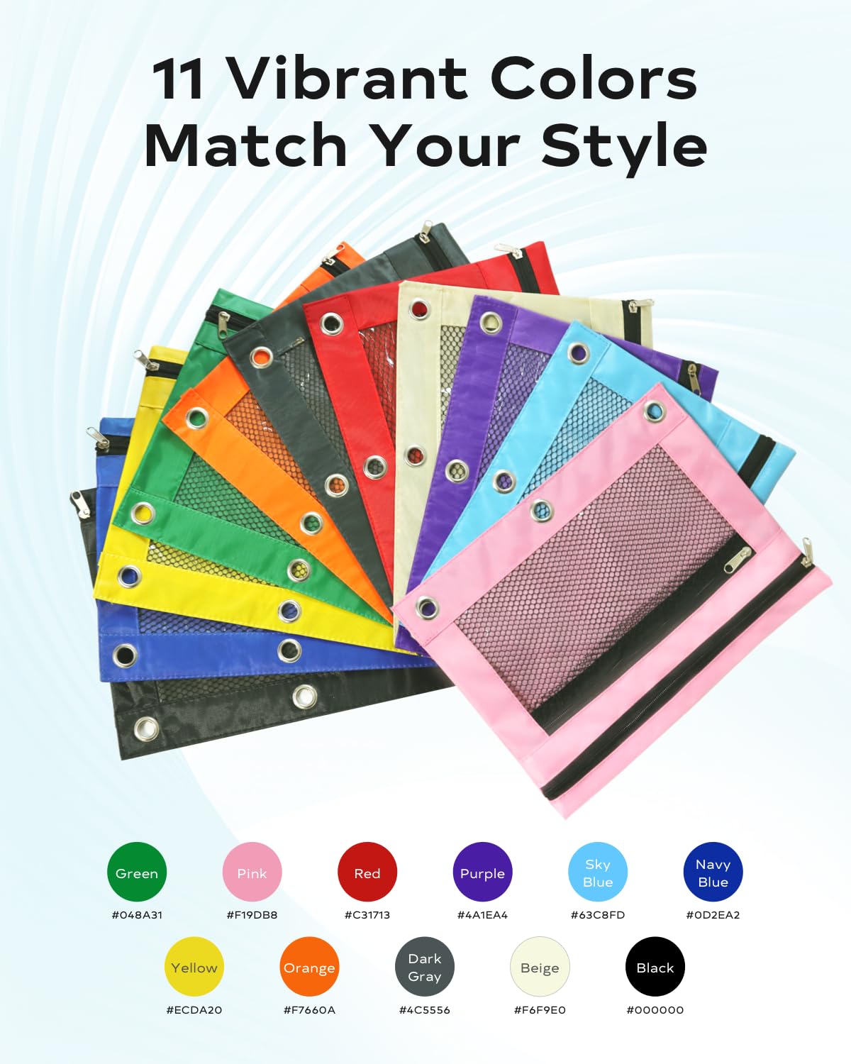 ASBEFORE Pencil Pouch for 3 Ring Binder - 3 Hole Zipper Pen Case Bag Holder Bulk Accessories Clear Window Aesthetic Organizer Pockets (Black, 1)