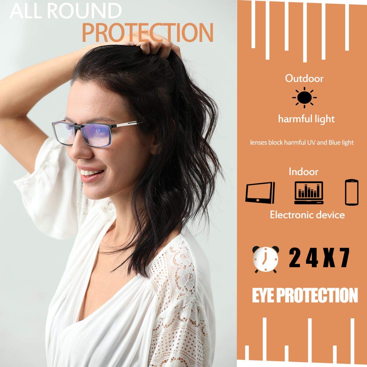 FONHCOO Clip on Blue Light Blocking Glasses Womens Mens Over Prescription Glasses Frameless Lens Anti Eyestrain Headaches UV Filter Computer Gamer Eyeglasses Transparent