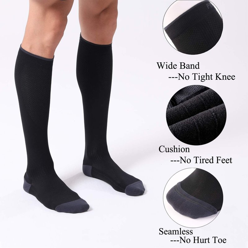 FITRELL 3 Pairs Compression Socks for Women and Men 20-30mmHg- Circulation and Muscle Support Socks for Travel, Running, Nurse, Knee High, Medical BLACK S/M