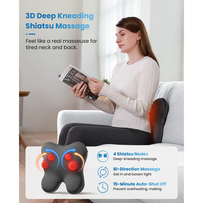 BOB AND BRAD Cordless Back Massager with Heat FSA Eligible HSA Eligible, Shiatsu Neck Massager for Pain Relief Deep Tissue, 3D Kneading Massage Pillow for Pain Relief, Birthday Gifts for Women Men