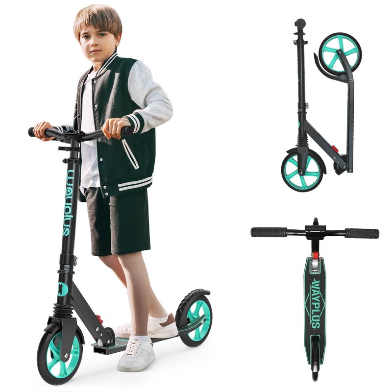 WAYPLUS KS1 Kick Scooter for Ages 6+,Kid, Teens & Adults. Max Load 240 LBS. Foldable, Lightweight, 8IN Big Wheels for Kids, Teen and Adults, 4 Adjustable Levels. Bearing ABEC9 FED Fitness