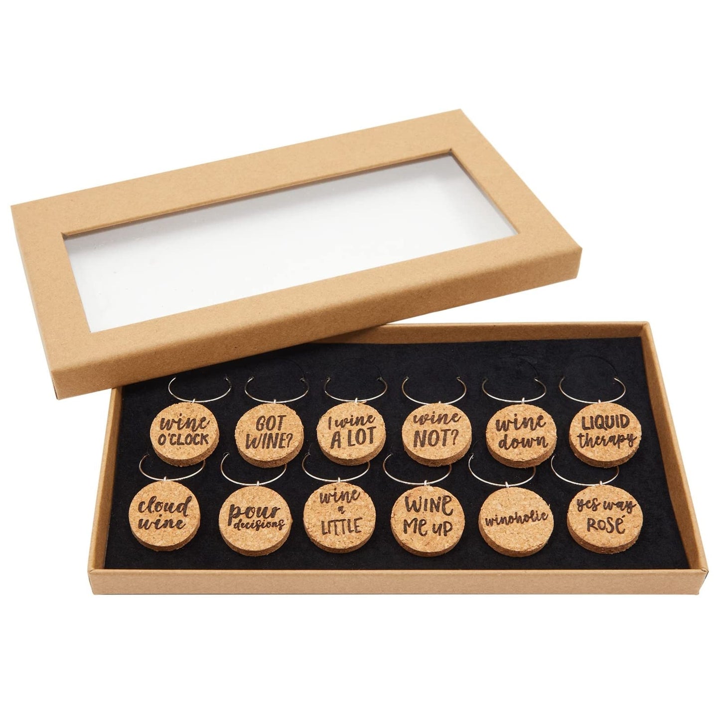 Juvale Wine Glass Charms - 1-Inch Circle Cork, 12-Pack - Wine Charms for Stem Glasses & Funny Party Decor - Birthday Party Favors