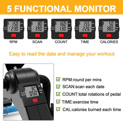 Folding Exercise Bike Pedal Exerciser Portable Desk Bike with LCD Display for Arms and Legs Workout (BLUE)