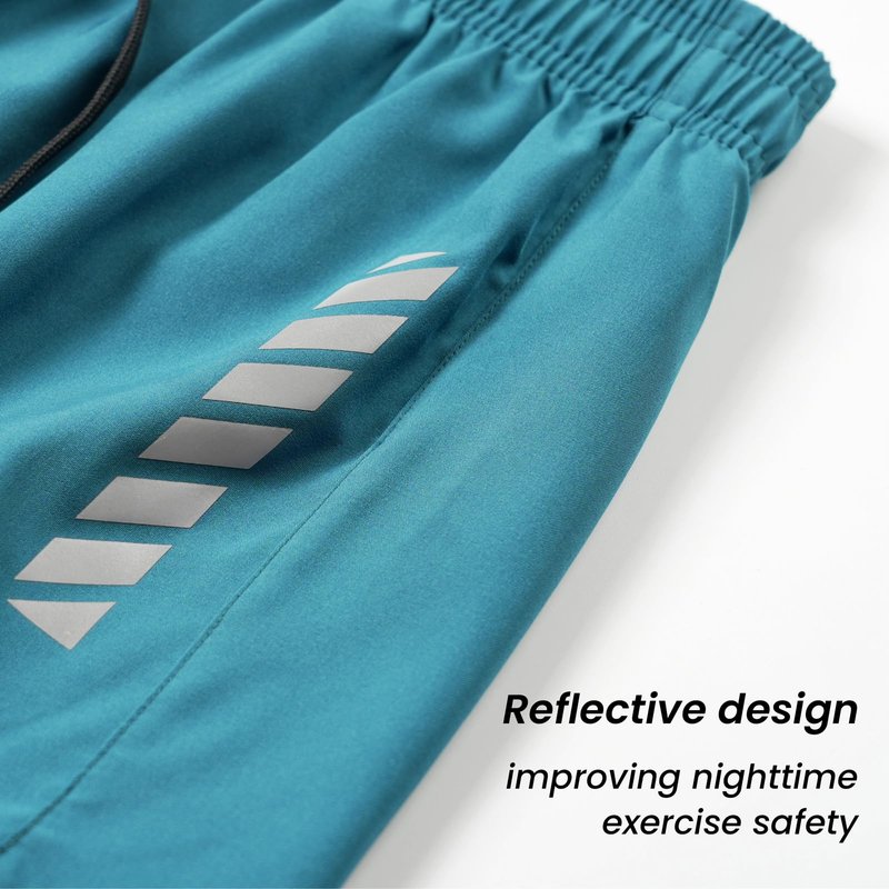 3-Piece Men's Running Shorts - Breathable Quick-Drying Sports Shorts with Night Reflective Strips (L) Black