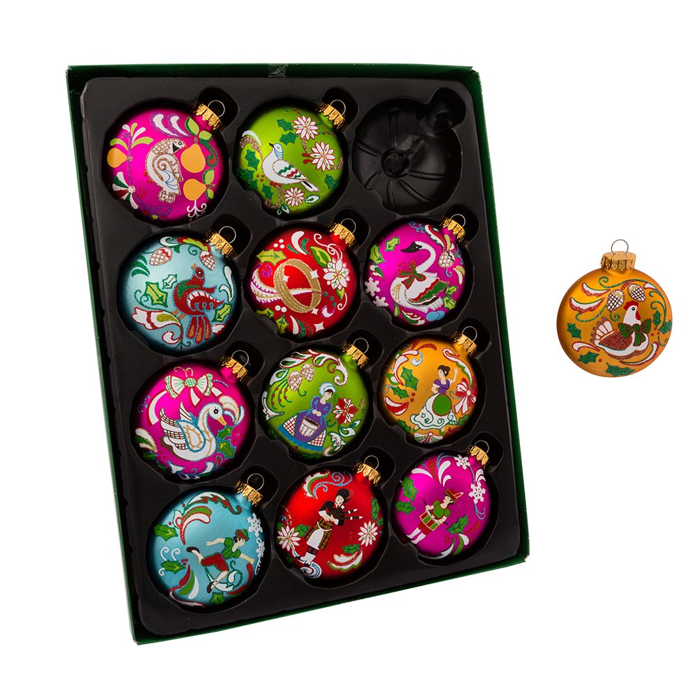 Kurt Adler 12 Days of Christmas Glass Ornament (Set of 12), 65mm