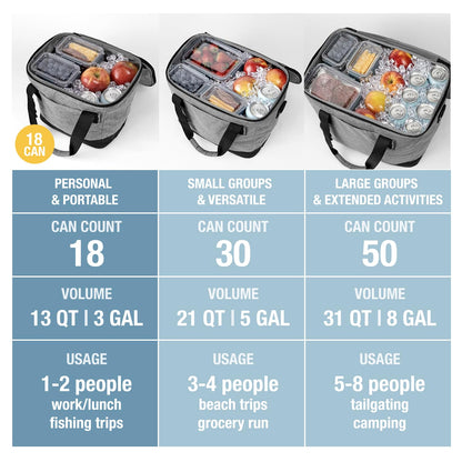 CleverMade Tahoe Collapsible Insulated Cooler Bag – 18 Cans / 14 Qt Leakproof Soft Cooler for Beach, Travel, Car – Bottle Opener – Cool Gray/Midnight