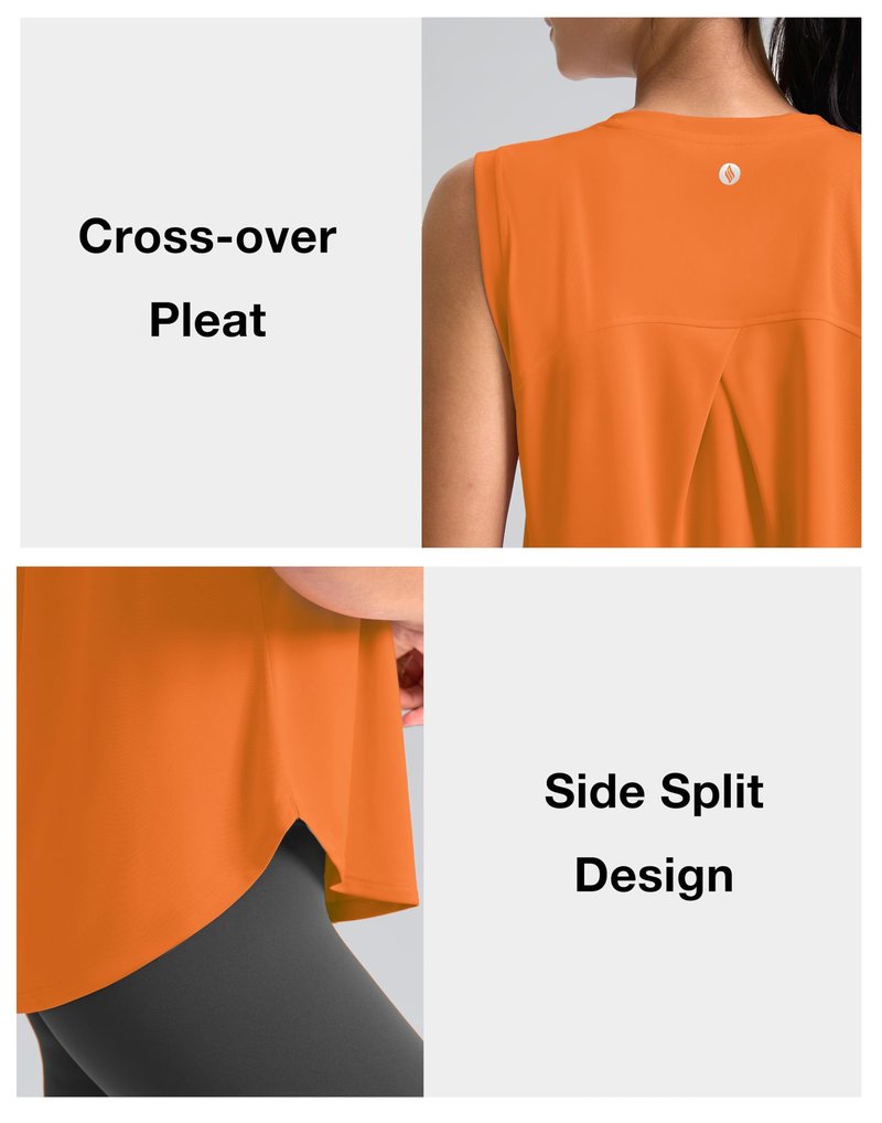 SANTINY Women's Sleeveless Workout Tops Breathable Lightweight Active Tennis Yoga Shirts Athletic Running Tank Tops for Women (Neon Orange_XL)