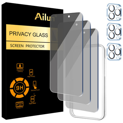 Ailun 2Pack Privacy Screen Protector Compatible for iPhone 14 Pro Max [6.7 inch] + 2 Pack Camera Lens Protector, Anti Spy Private Tempered Glass Film, Case Friendly, [9H Hardness] - HD
