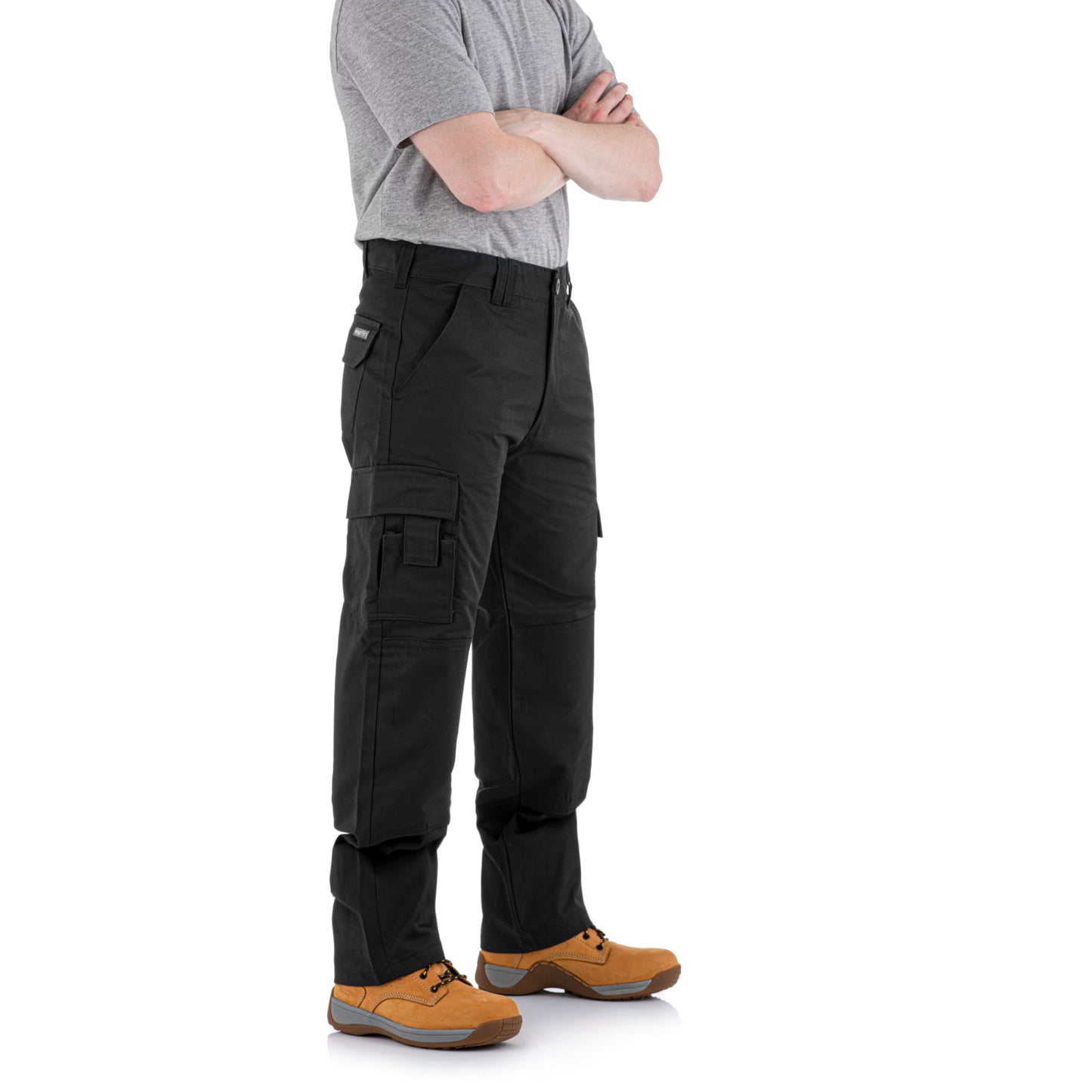 WrightFits Falcon Work Trousers Men - Heavy Duty Work Pants for Men Durable Trademens Workwears - Cargo Combat Trousers Triple Stiching Multi Pocket Kneepad Pocket 34/29 Black