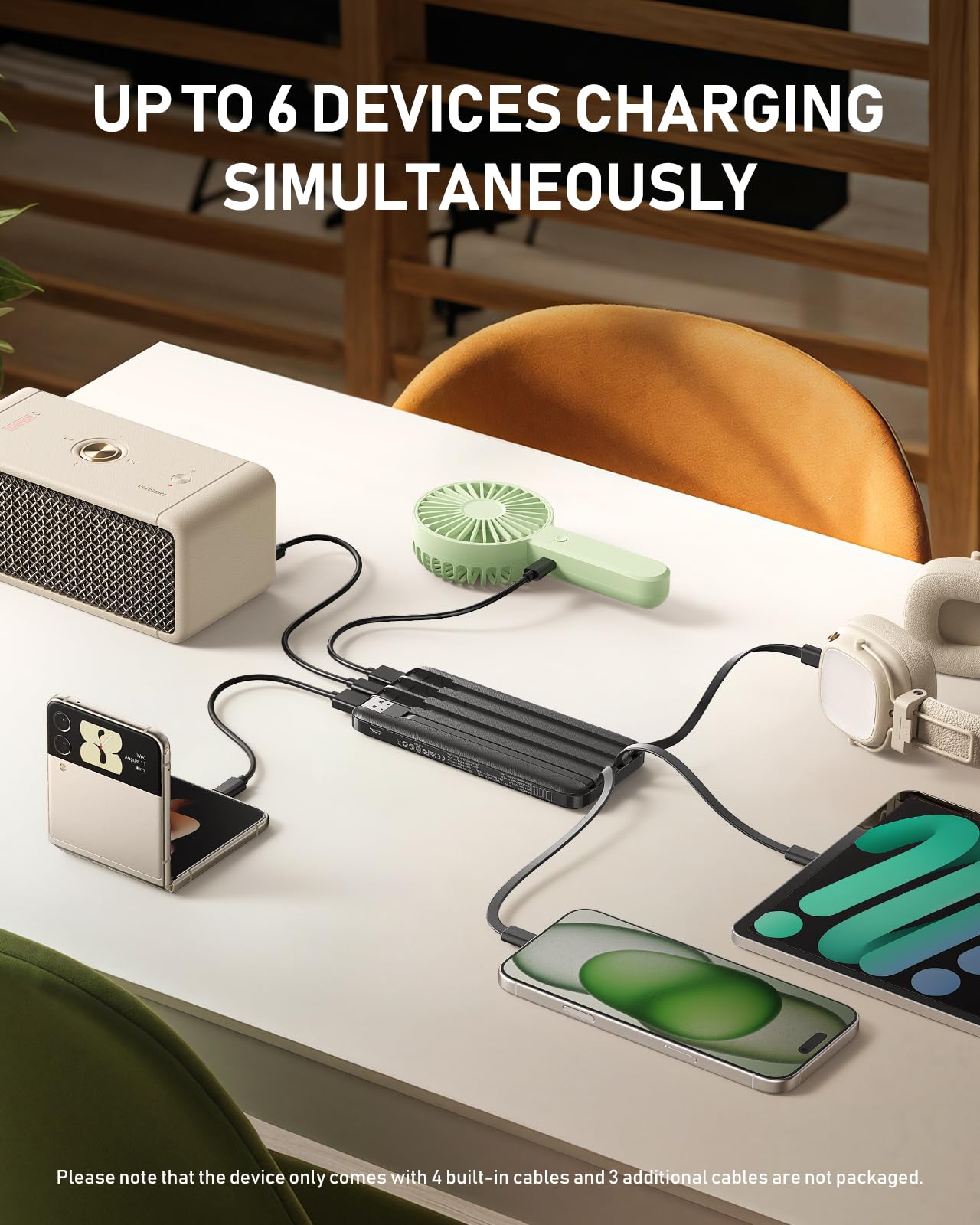 charmast Portable Charger with Built in Cables, 10000mAh Slim Power Bank, 15W USB C in&Out Port High Speed Charging External Charger, Battery Pack Compatible with iPhone 16 15 13 Samsung Google iPad