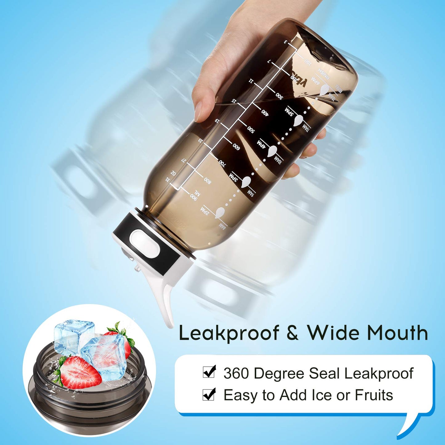 JIMACRO Water Bottle, BOTTLED JOY 1 Litre Water Bottle with Straw and Handle BPA-Free, 32 Oz Daily Water Intake Bottle with Time Markings Tracker to Remind the Drinking Time, Ideal for Hydration