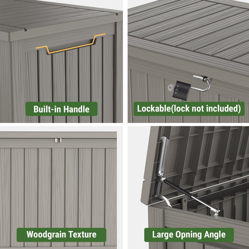 Mars Villa 180 Gallon Outdoor Storage Box, Large Waterproof Resin Deck Box for Patio Furniture Cushions, Pool Supplies, Gardening Tools, Lockable, Weatherproof and UV Resistant, Grey