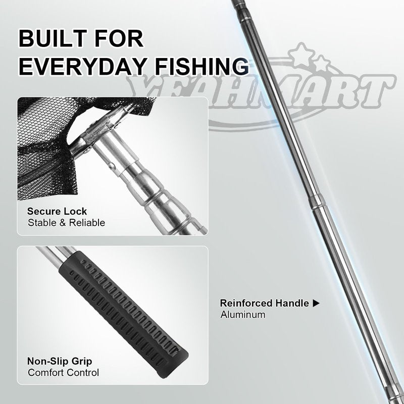 Yeahmart Fishing Net Minnow Nets with Aluminum Collapsible Telescopic Fishing Pole Handle and Nylon Mesh, Fishing Landing Net for Saltwater Freshwater, Extends to 61.4 inch (4 Sectional Handle-Round)